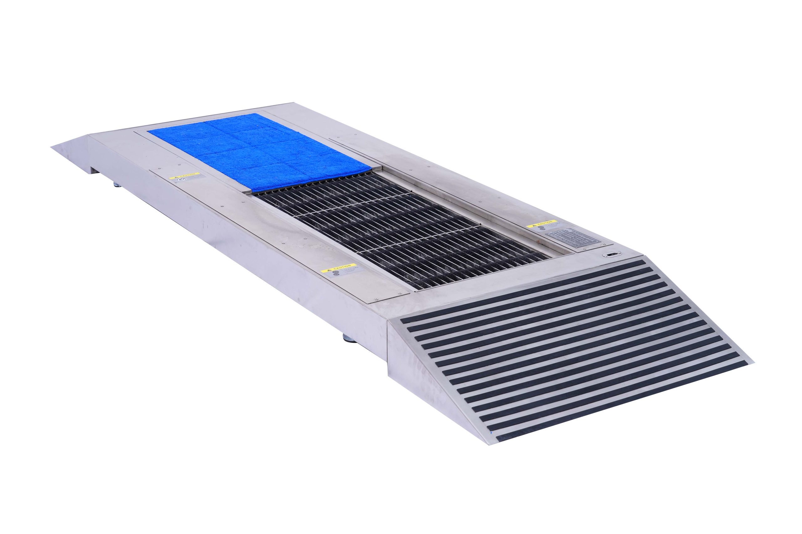 roller-type automatic shoe polisher with slopes for wheel cleaning